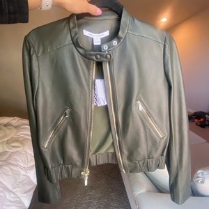 DVF Olive Green Leather Jacket NWT